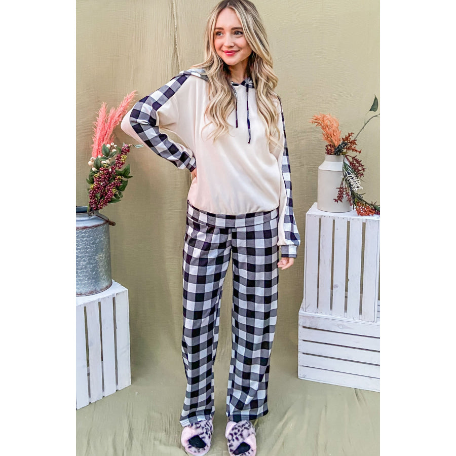 And The Why Drawstring Hooded Top and Plaid Pants Lounge Set Apparel and Accessories