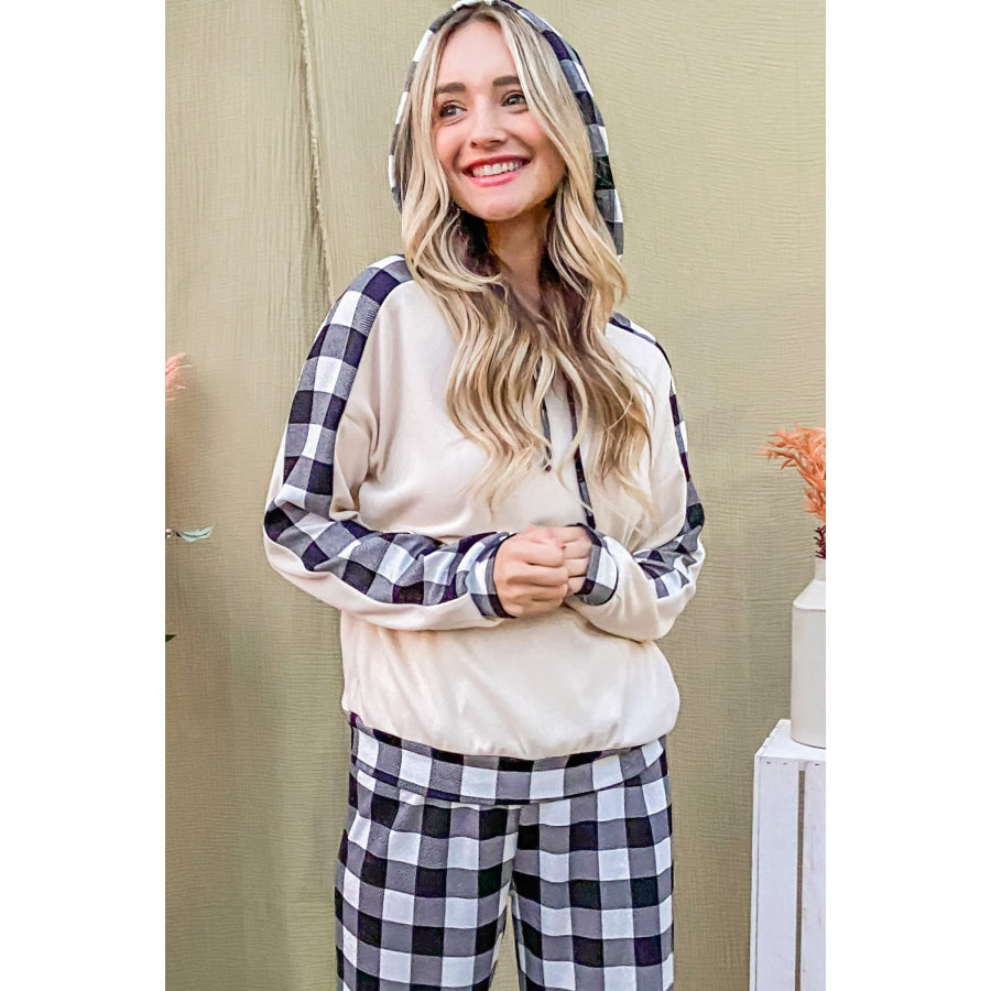 And The Why Drawstring Hooded Top and Plaid Pants Lounge Set Apparel and Accessories