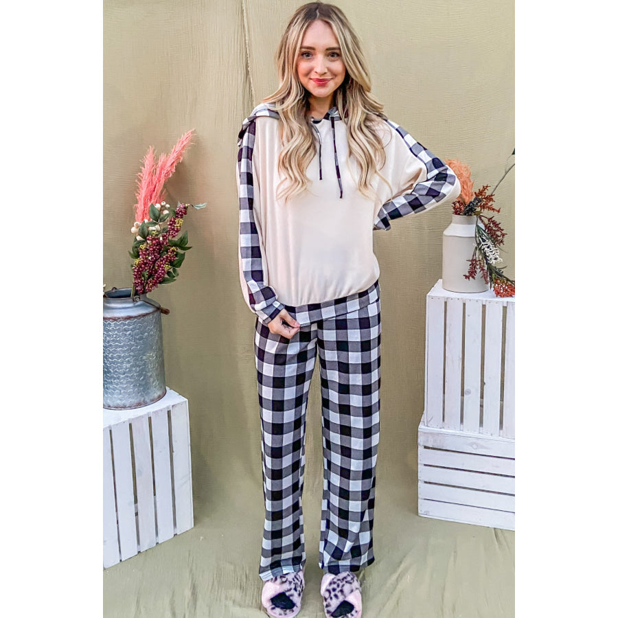 And The Why Drawstring Hooded Top and Plaid Pants Lounge Set Apparel and Accessories