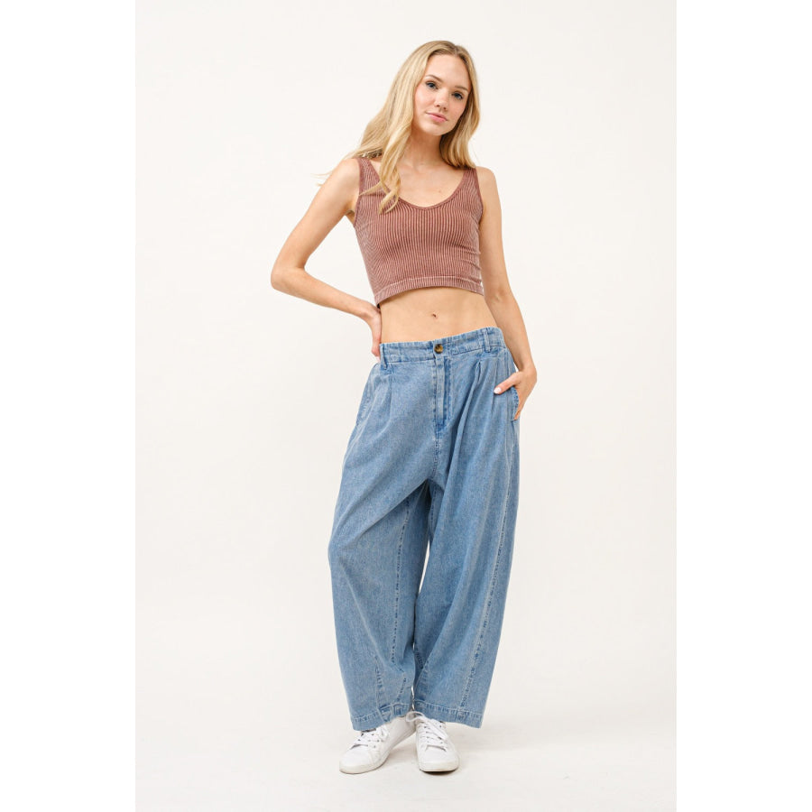 And The Why Elastic Back Pleated Baggy Jeans Apparel and Accessories