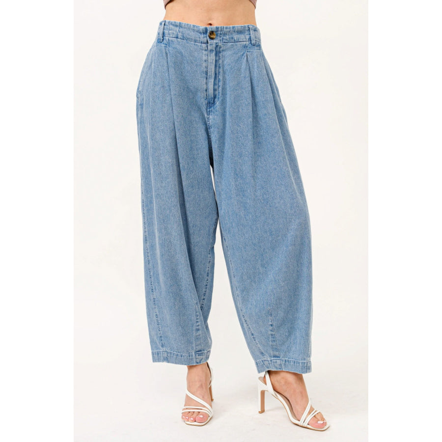 And The Why Elastic Back Pleated Baggy Jeans Denim / S Apparel and Accessories