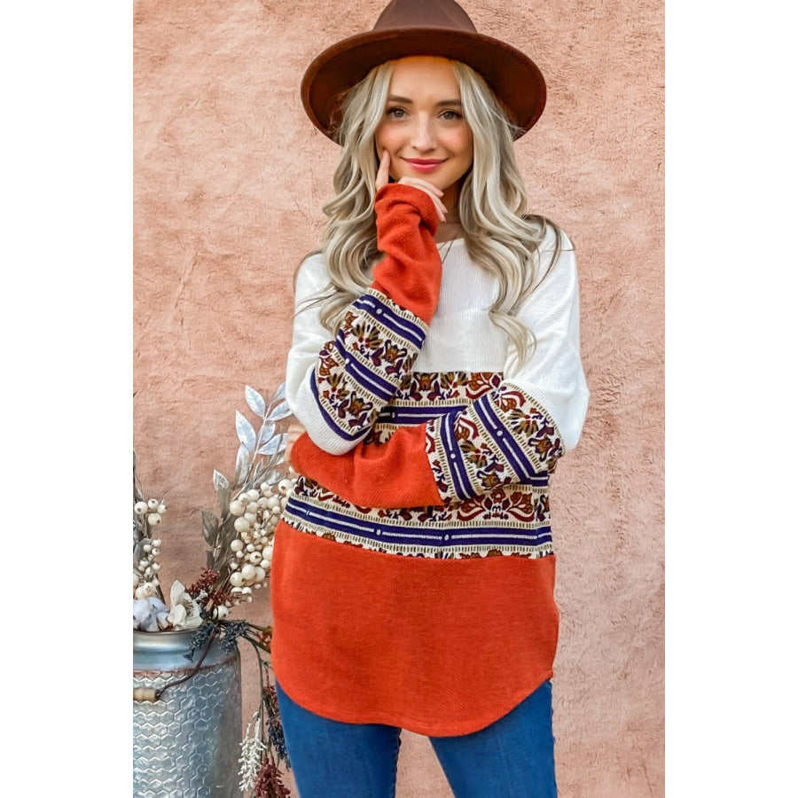 And The Why Ethnic Print Color Block Top Apparel and Accessories