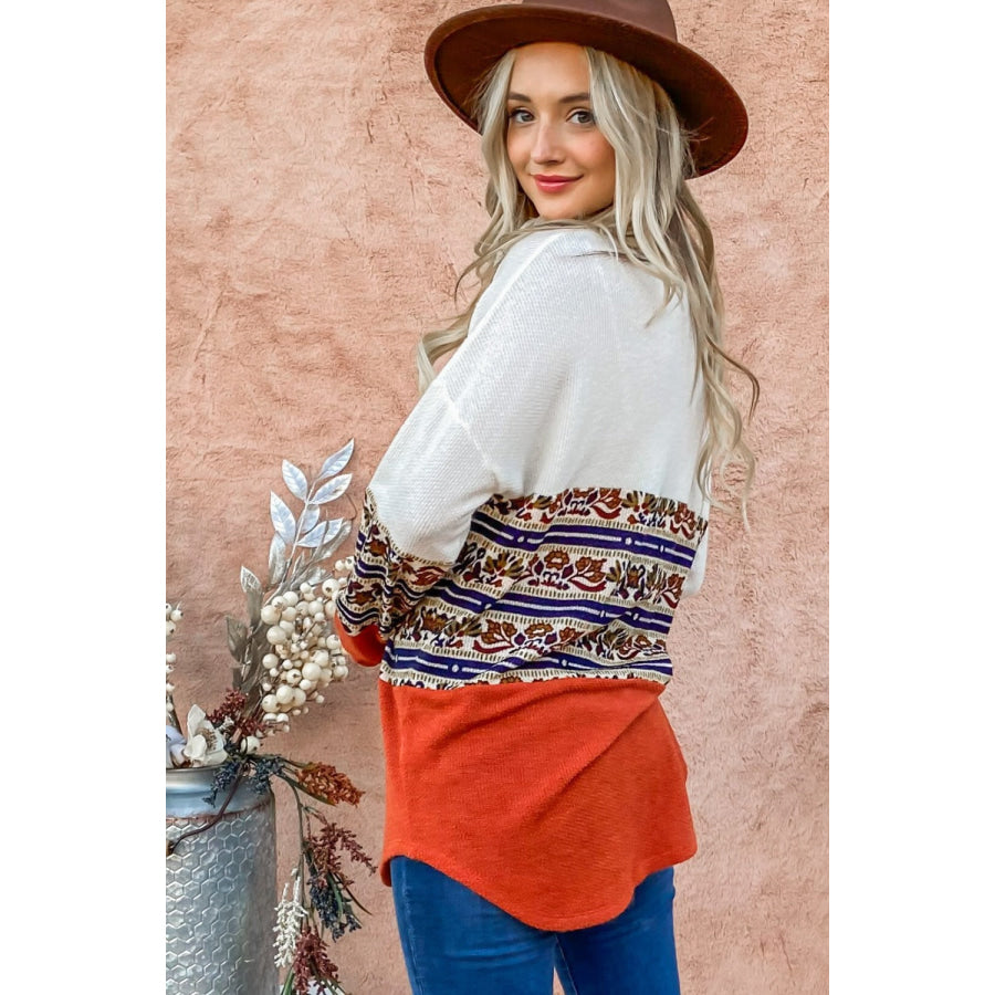 And The Why Ethnic Print Color Block Top Apparel and Accessories
