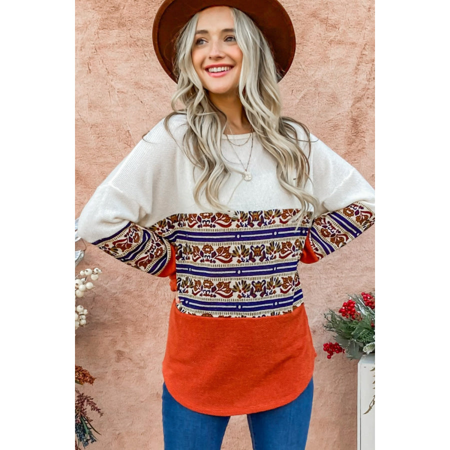 And The Why Ethnic Print Color Block Top Apparel and Accessories
