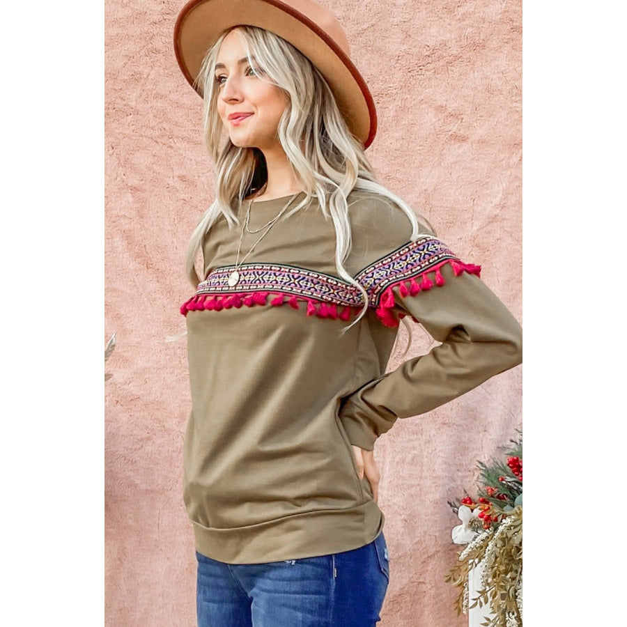 And The Why Ethnic Ribbon Tassel Trim Top Apparel and Accessories