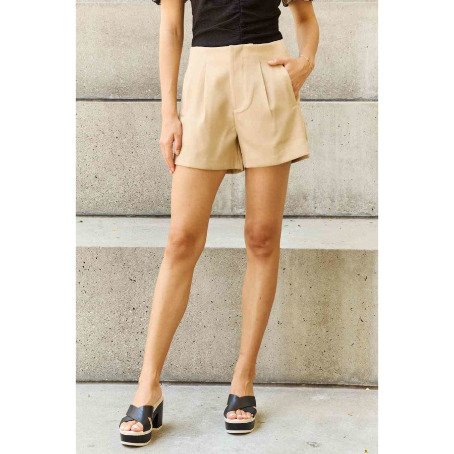 And The Why Every Little Thing Full Size Pleated High Waisted Shorts in Sand Sand / S Clothing