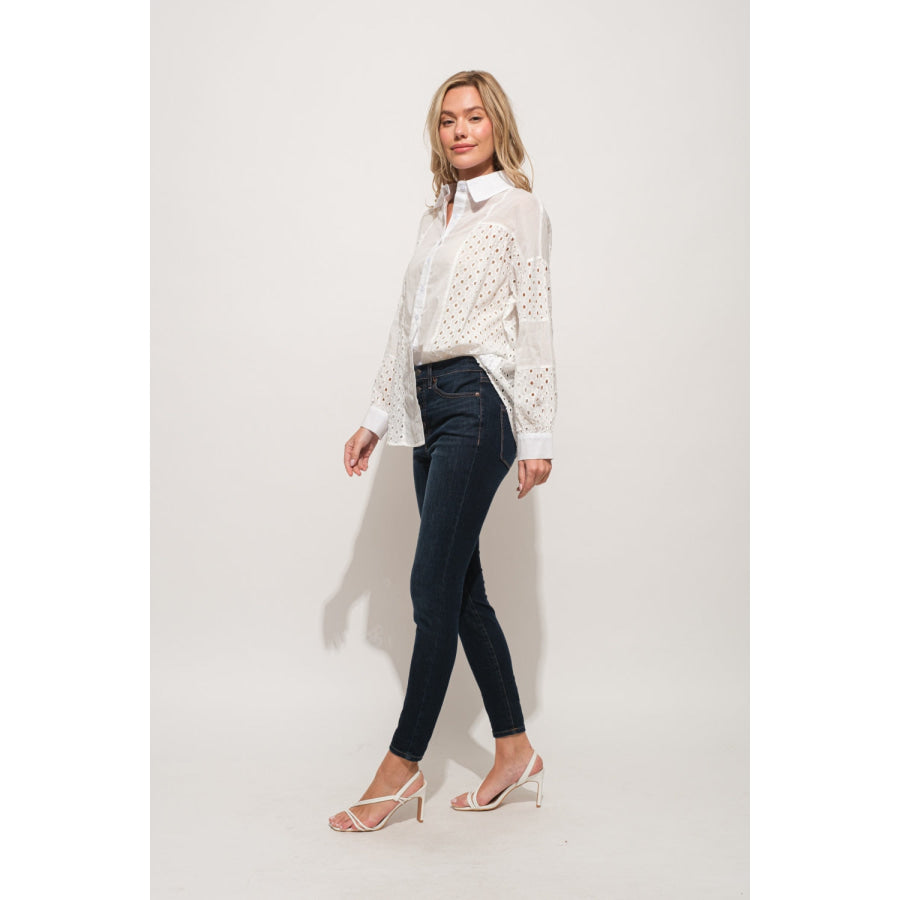 And The Why Eyelet Long Sleeve Button Down Shirt Apparel and Accessories