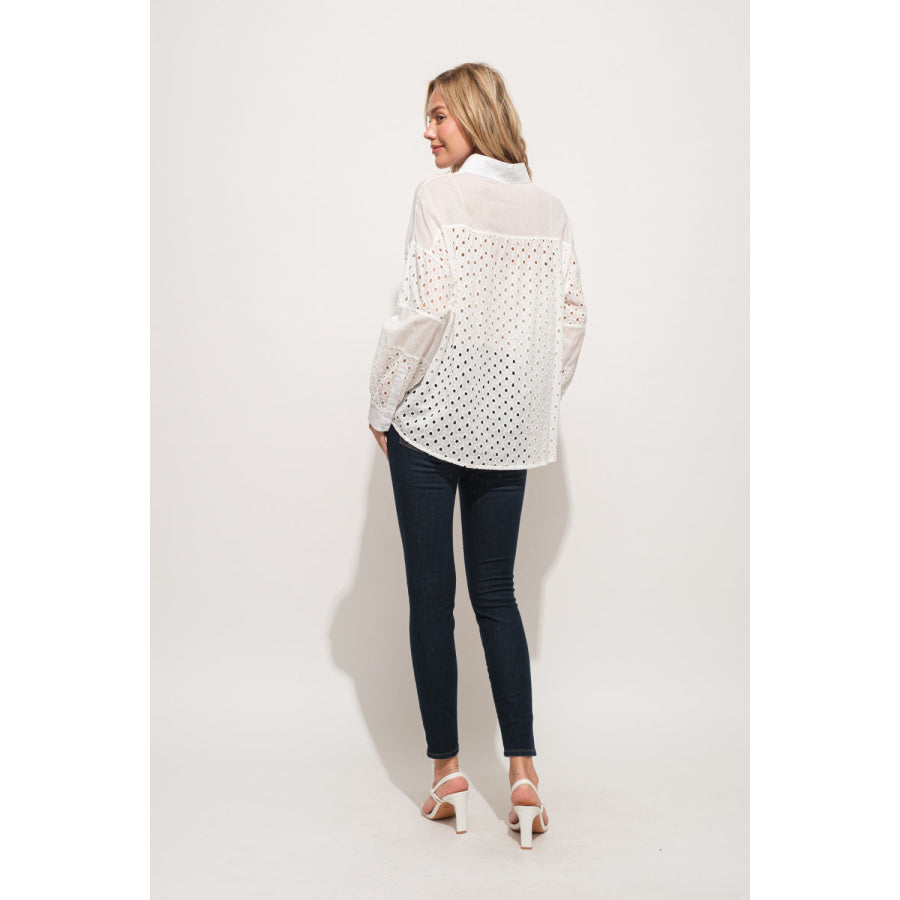 And The Why Eyelet Long Sleeve Button Down Shirt Apparel and Accessories