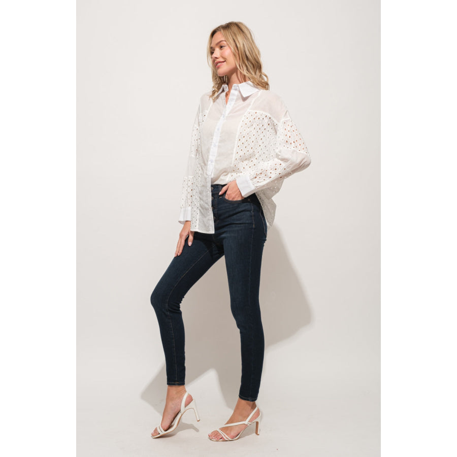 And The Why Eyelet Long Sleeve Button Down Shirt Apparel and Accessories