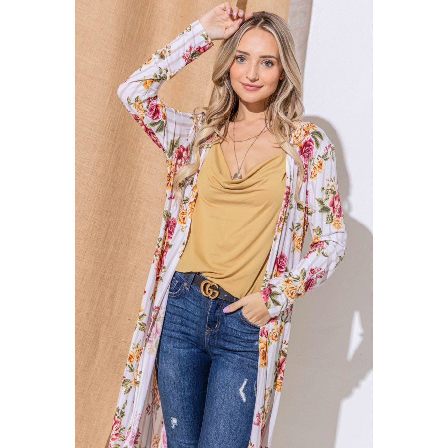 And The Why Floral Kimono Open Front Longline Cardigan Apparel and Accessories