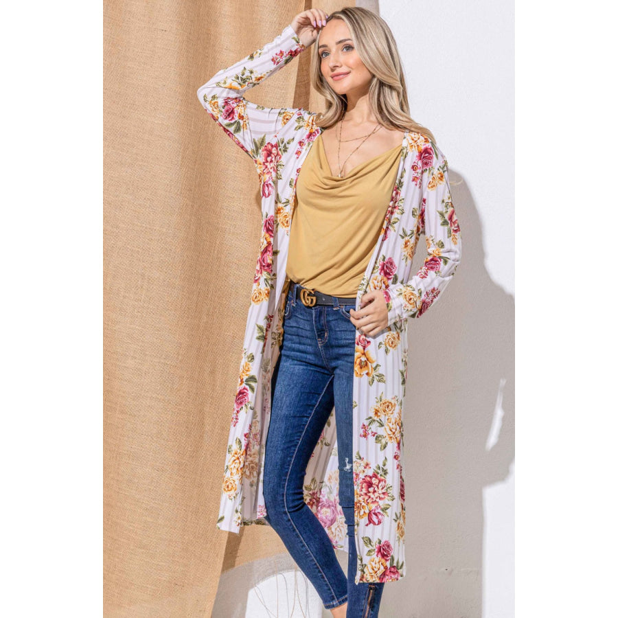 And The Why Floral Kimono Open Front Longline Cardigan Apparel and Accessories