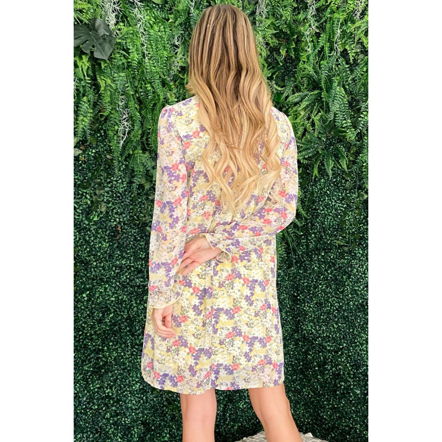 And The Why Floral Mock Neck Flounce Sleeve Dress Apparel and Accessories