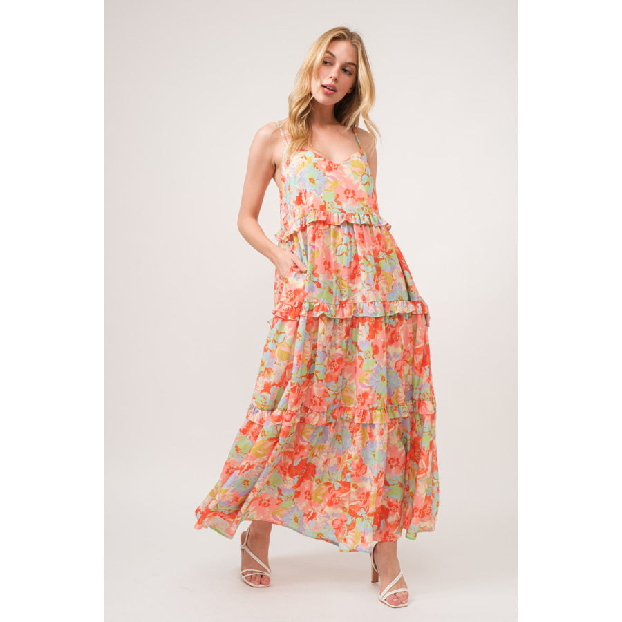 And The Why Floral Ruffled Tiered Maxi Cami Dress Apparel Accessories