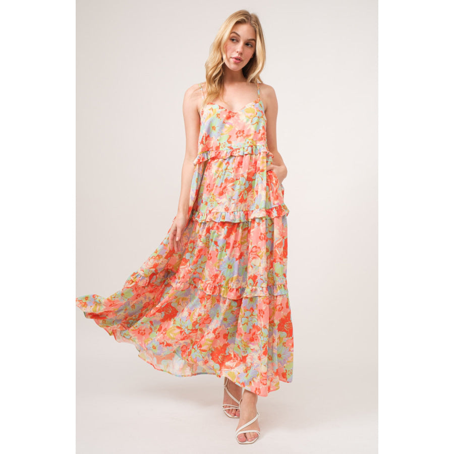 And The Why Floral Ruffled Tiered Maxi Cami Dress / S Apparel Accessories