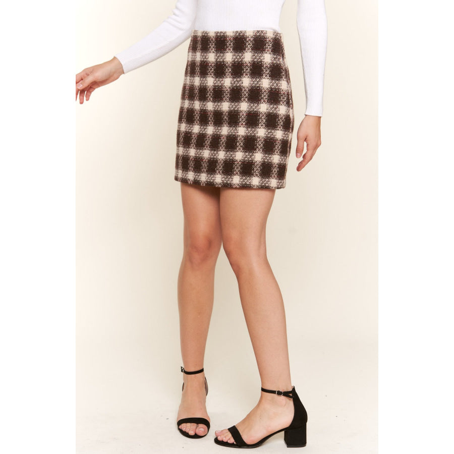 And The Why Full Size Brushed Plaid Mini Skirt Apparel and Accessories