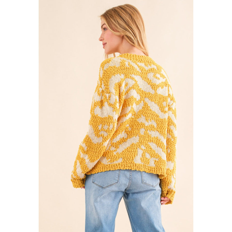 And The Why Full Size Textured Pattern Contrast Sweater Apparel and Accessories