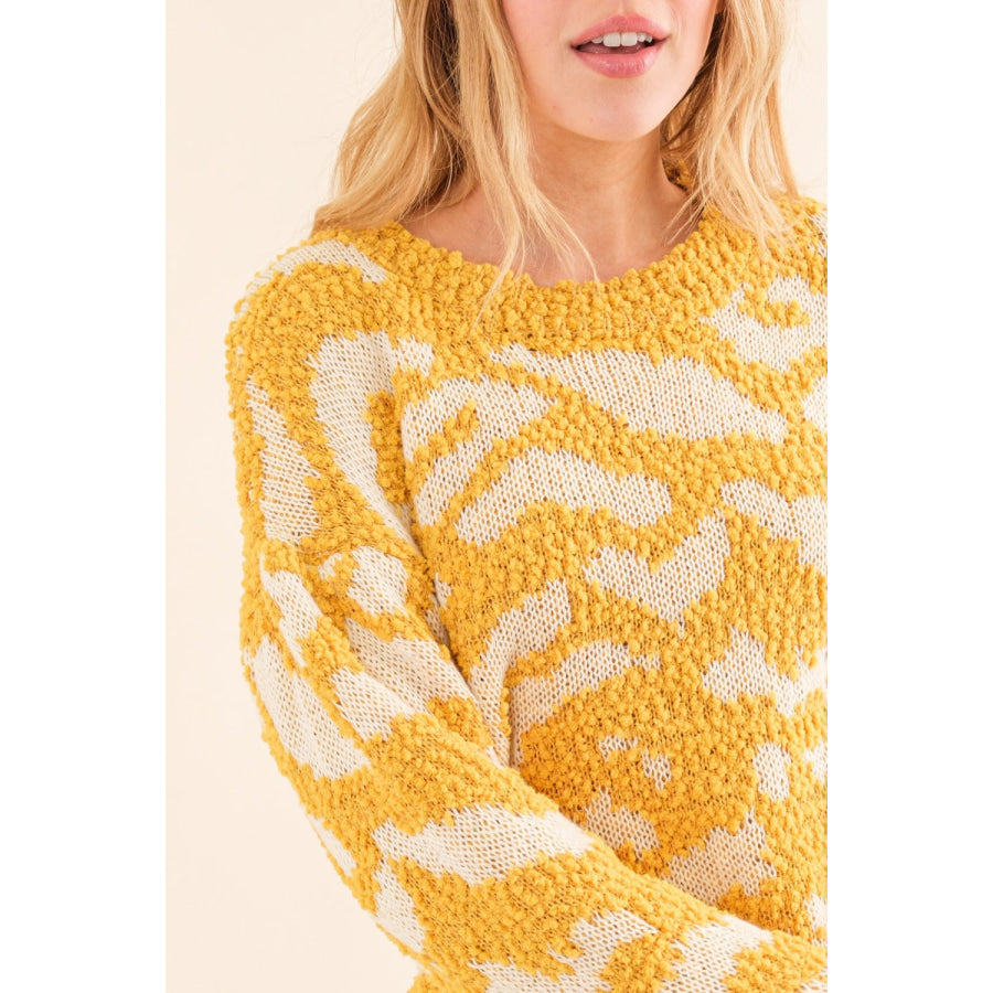 And The Why Full Size Textured Pattern Contrast Sweater Apparel and Accessories