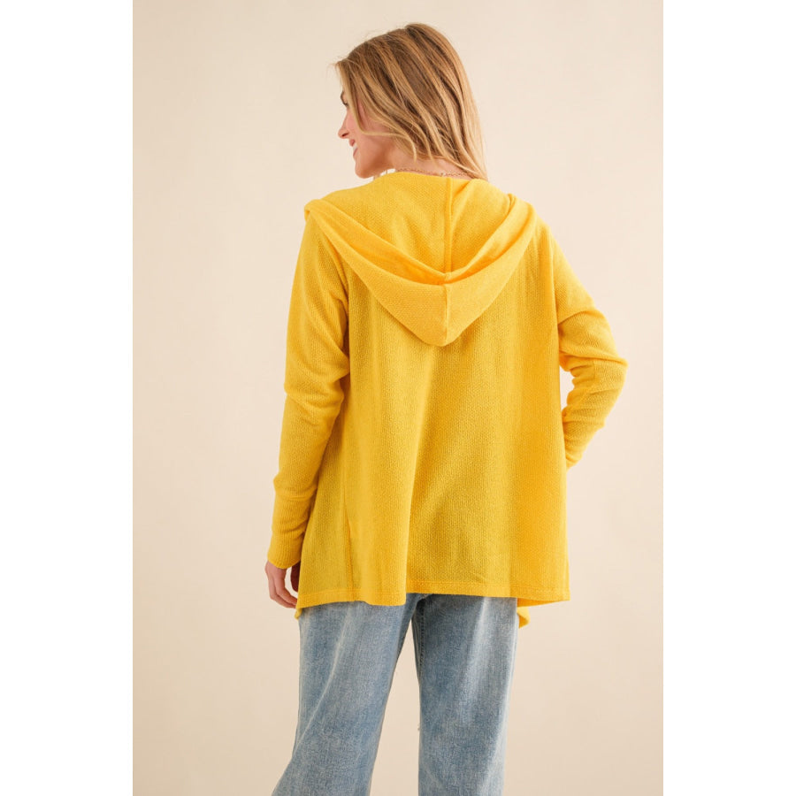 And The Why Full Size Thermal Hooded Open Front Cardigan with Pockets Vivid Yellow / S Apparel and Accessories