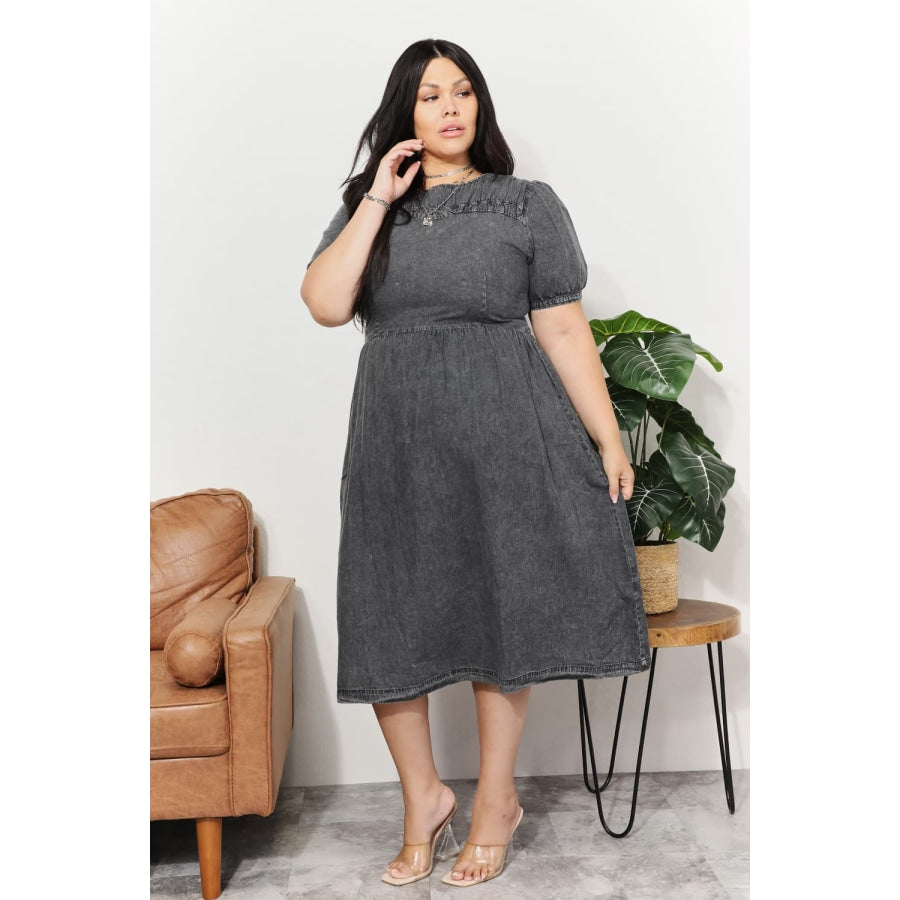 And The Why Full Size Washed Chambray Midi Dress