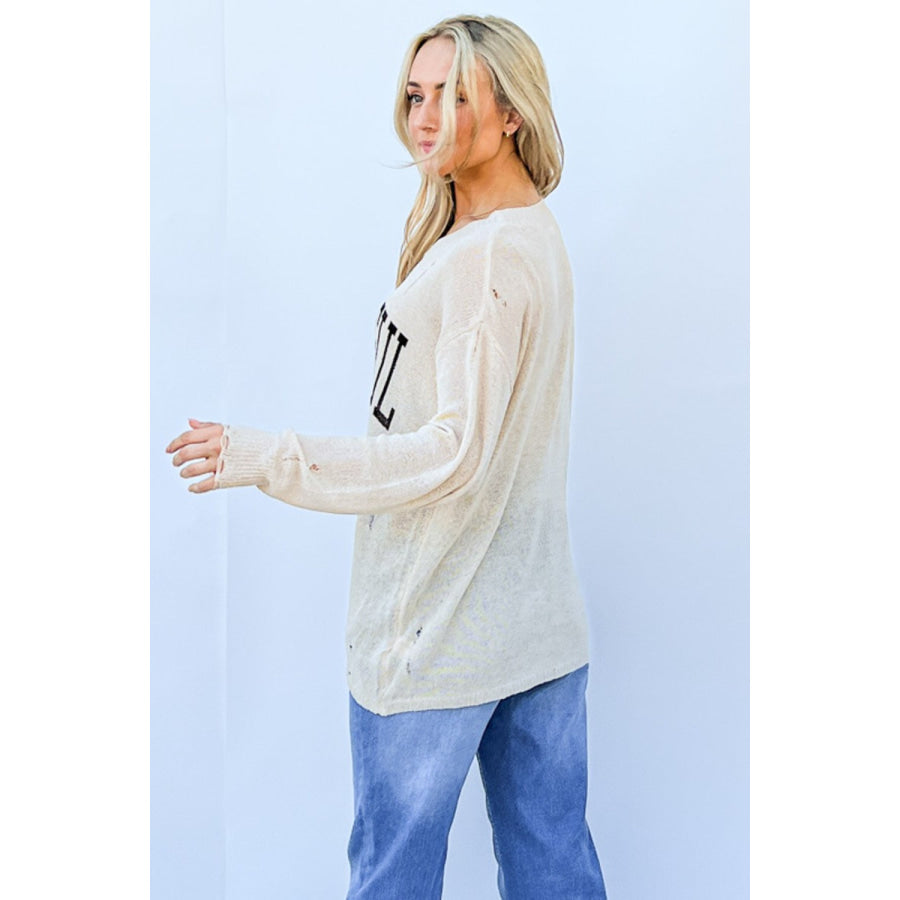 And The Why GRATEFUL Long Sleeve Knit Top Beige / S/M Apparel and Accessories