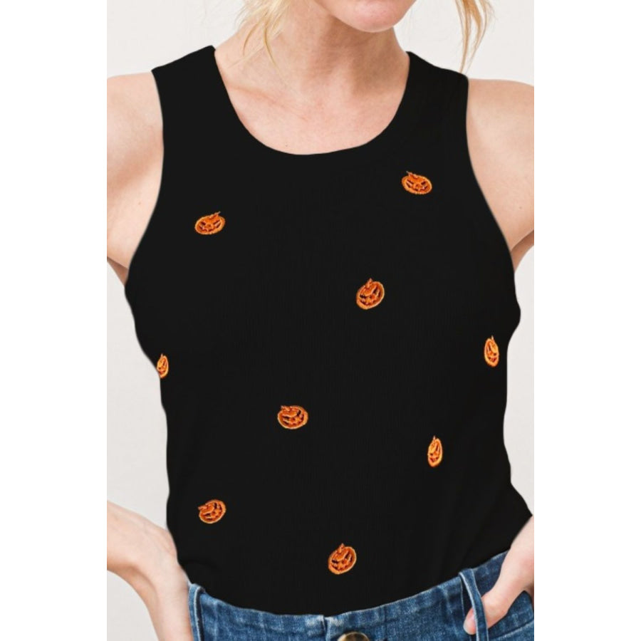 And The Why Jack O’ Lantern Embroidered Ribbed Tank Apparel and Accessories