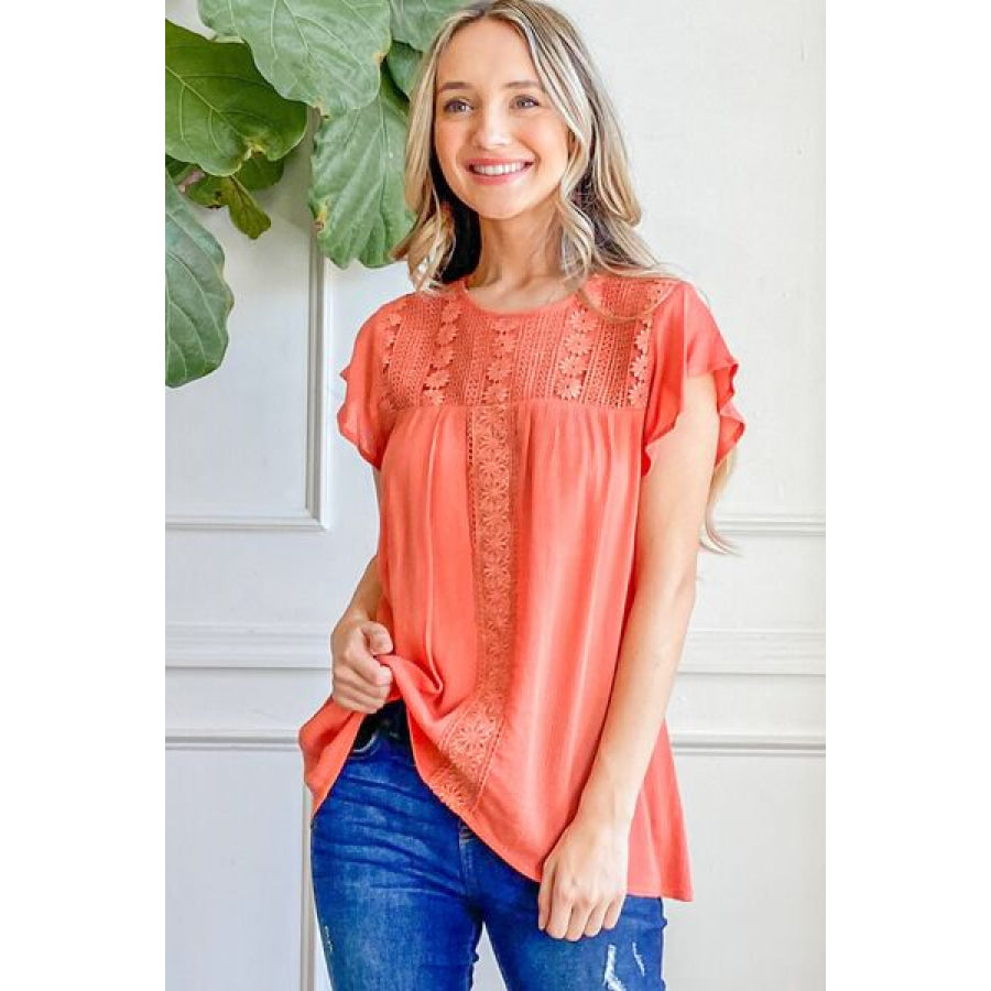 And The Why Lace Detail Ruffle Short Sleeve Blouse Apparel Accessories