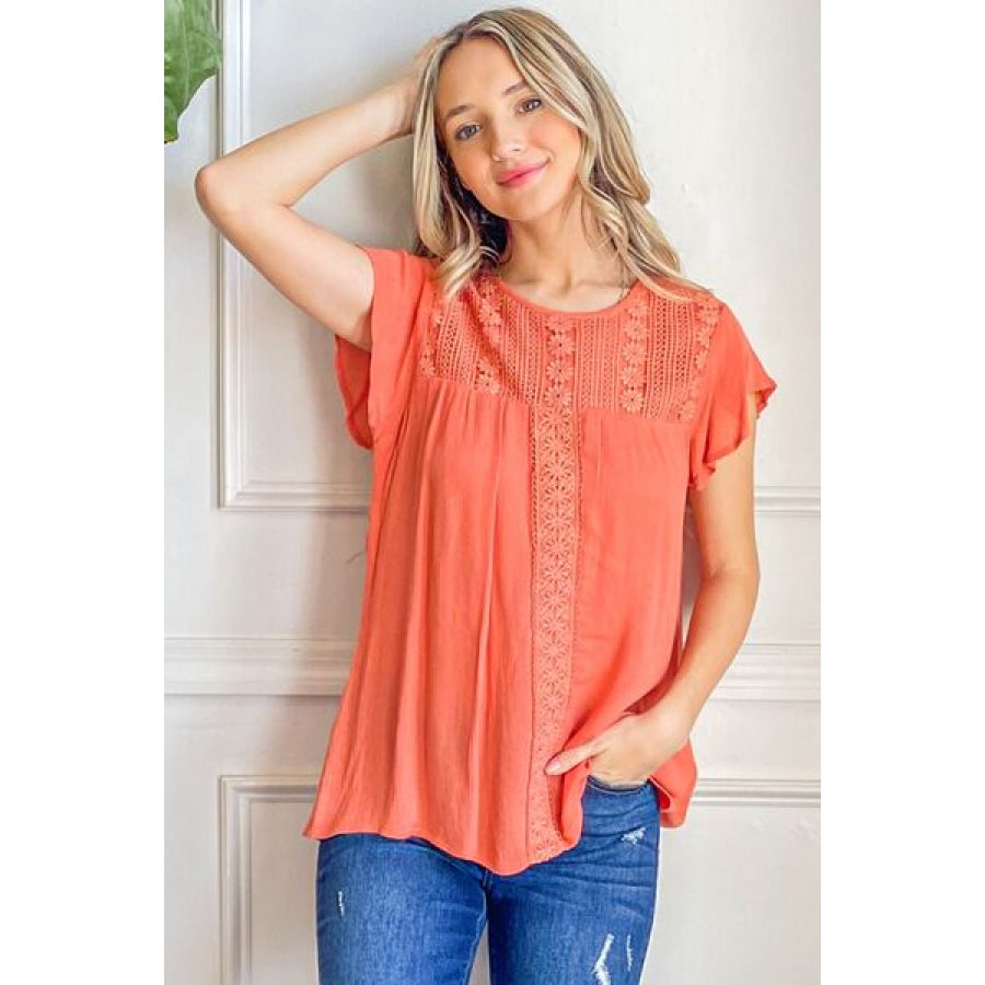 And The Why Lace Detail Ruffle Short Sleeve Blouse Apparel Accessories