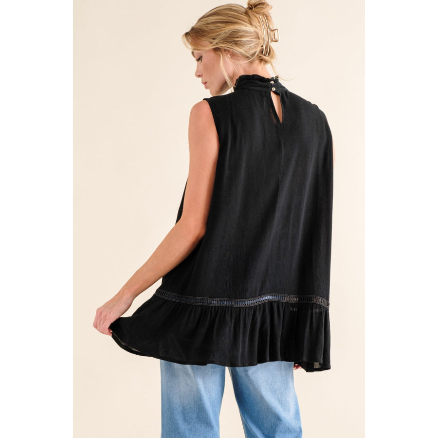 And The Why Lace Detail Sleeveless Ruffled Top Apparel and Accessories