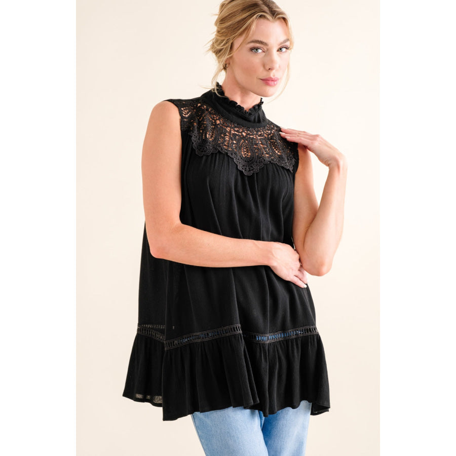 And The Why Lace Detail Sleeveless Ruffled Top Apparel and Accessories