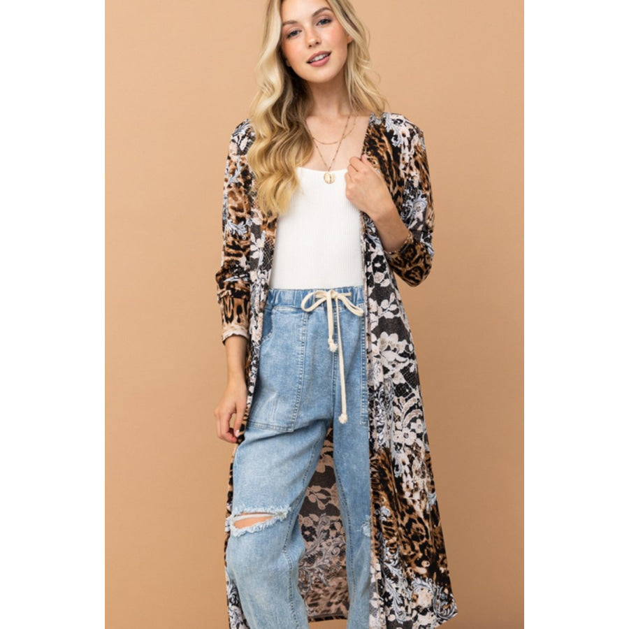 And The Why Leopard Kimono Open Front Longline Cardigan Apparel and Accessories