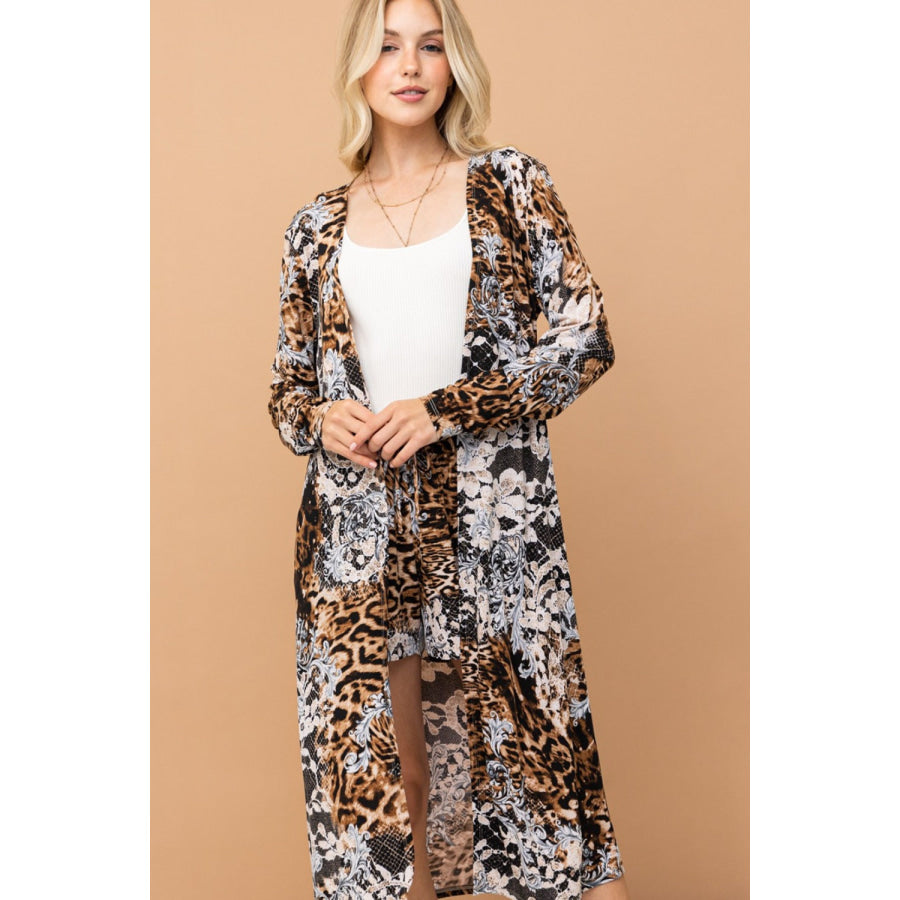 And The Why Leopard Kimono Open Front Longline Cardigan Apparel and Accessories