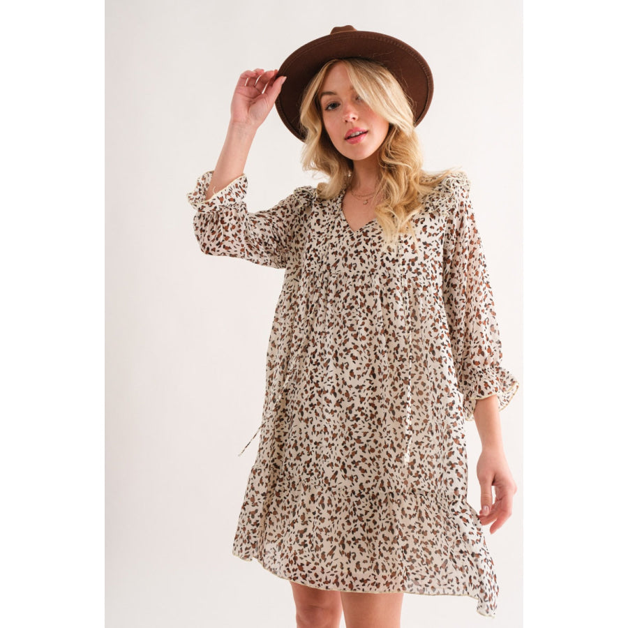 And The Why Leopard Ruffle Hem Woven Mini Dress Apparel and Accessories