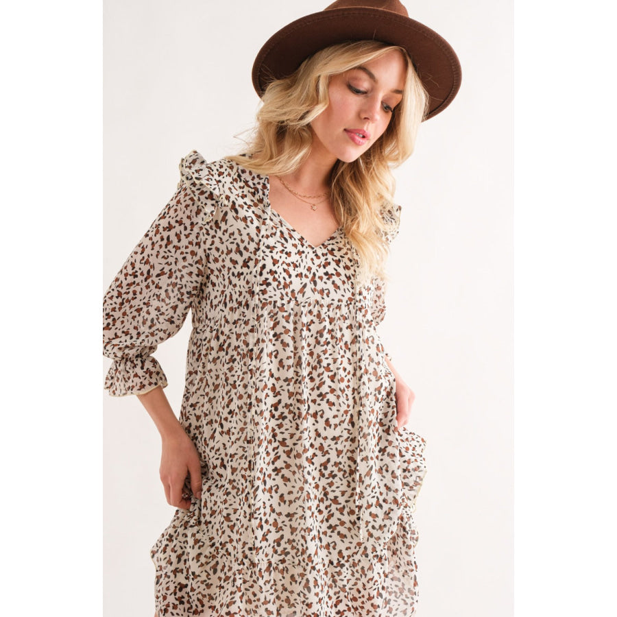 And The Why Leopard Ruffle Hem Woven Mini Dress Apparel and Accessories