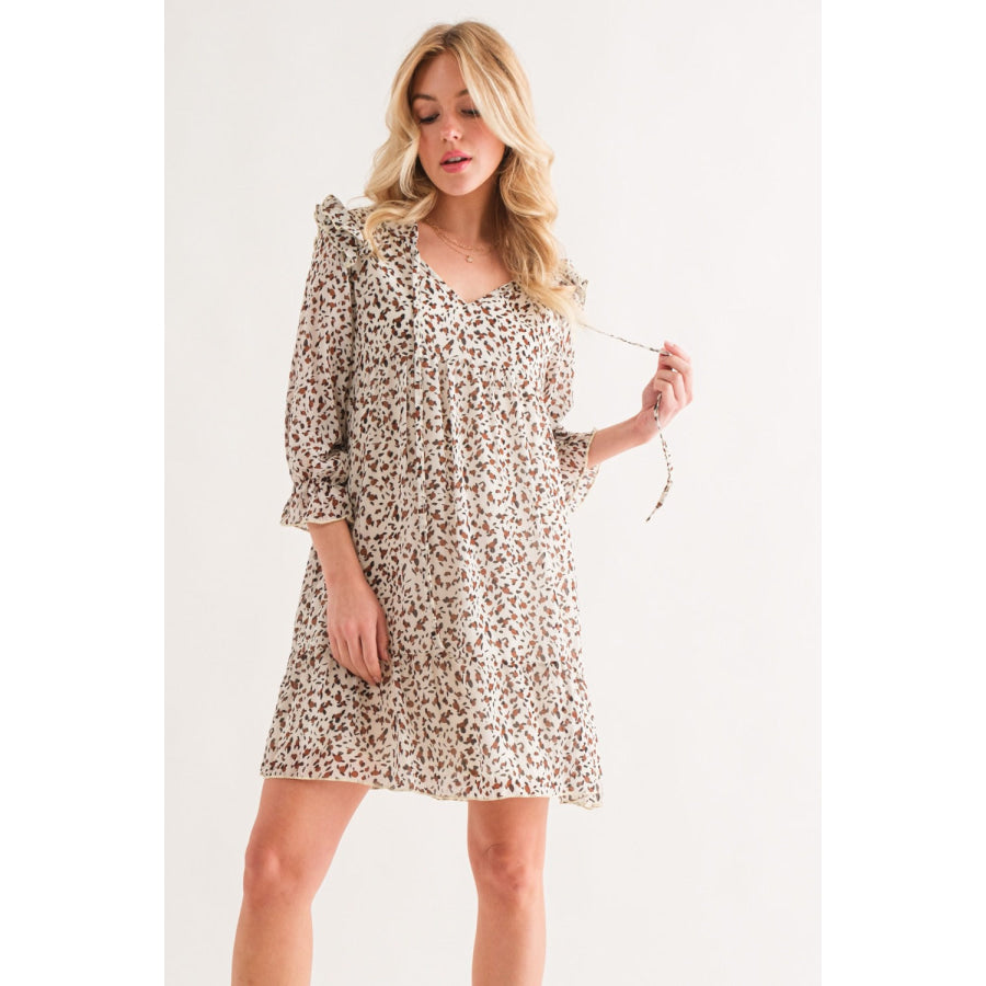 And The Why Leopard Ruffle Hem Woven Mini Dress Apparel and Accessories