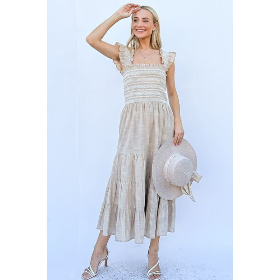And The Why Linen Striped Ruffle Dress Apparel Accessories