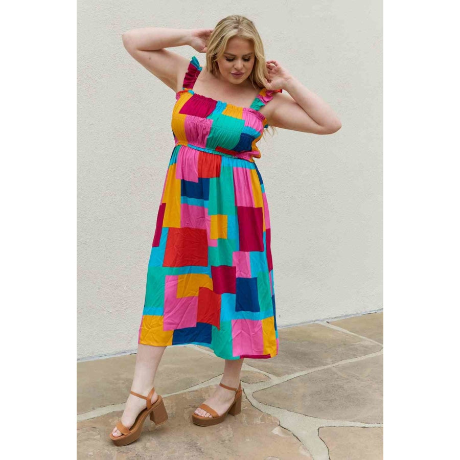 And The Why Multicolored Square Print Summer Dress Clothing