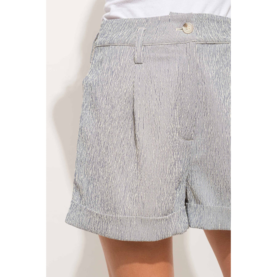 And The Why Pin Striped High Waist Rolled Shorts Apparel and Accessories