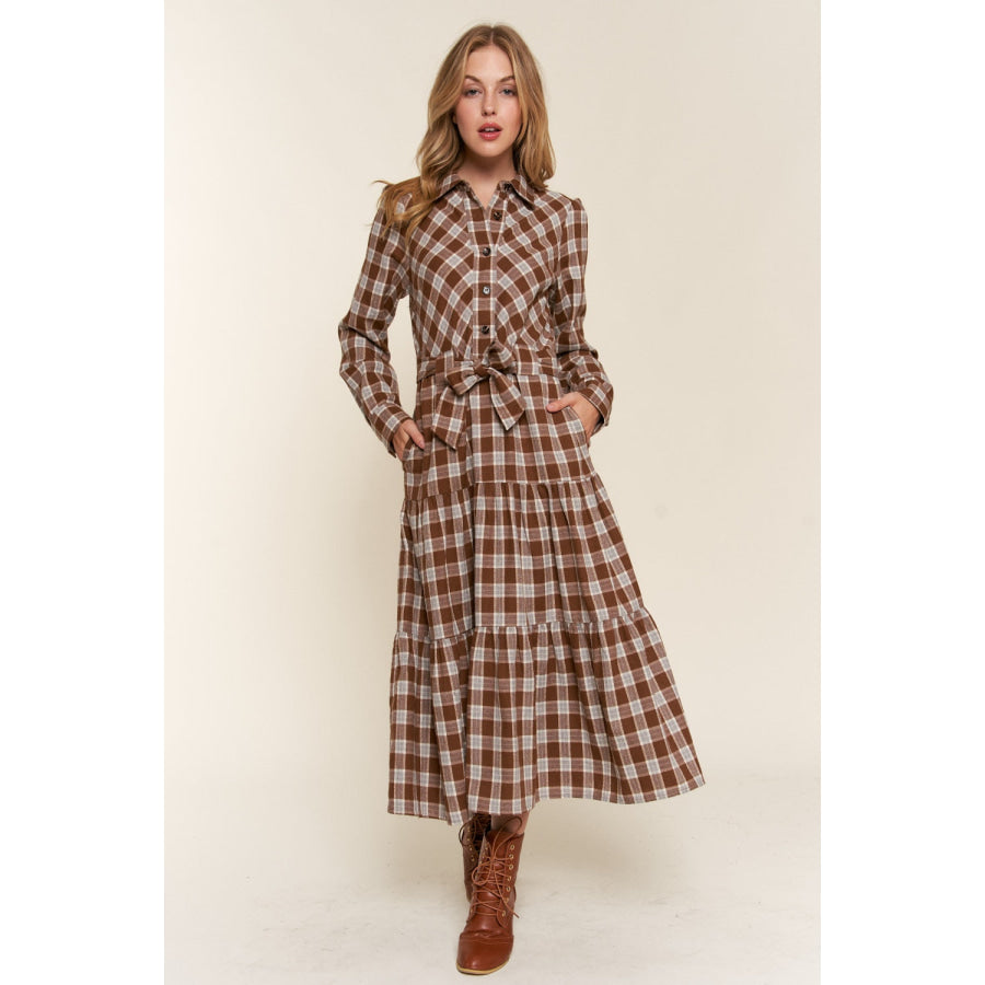 And the Why Plaid Tiered Midi Shirt Dress Apparel and Accessories