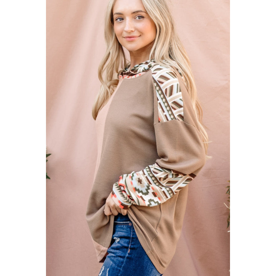 And The Why Printed Color Block Hooded Waffle Top Apparel and Accessories