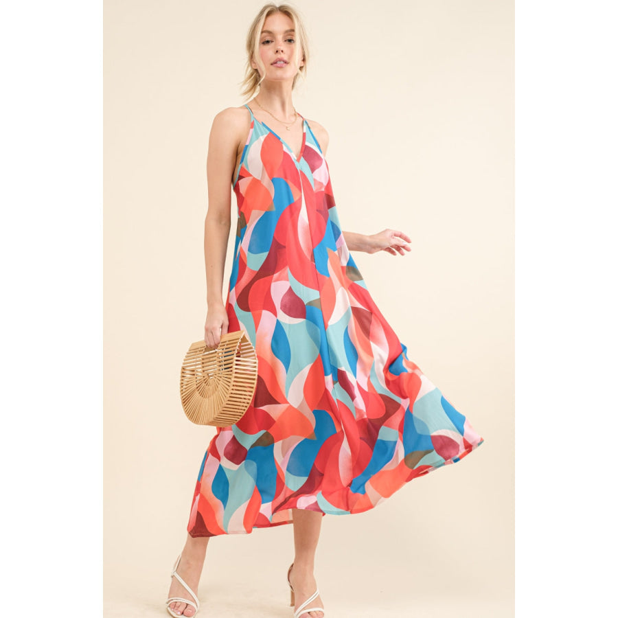 And the Why Printed Crisscross Back Cami Dress Blue Multi / S Apparel Accessories