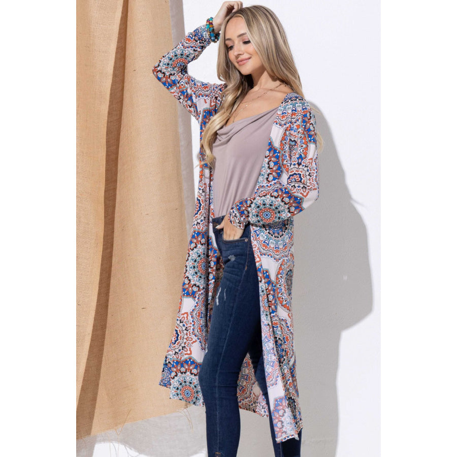 And The Why Printed Kimono Open Front Longline Cardigan Apparel and Accessories