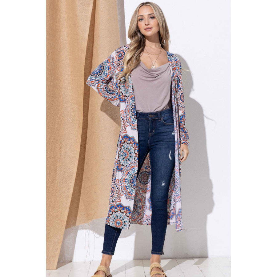 And The Why Printed Kimono Open Front Longline Cardigan Apparel and Accessories