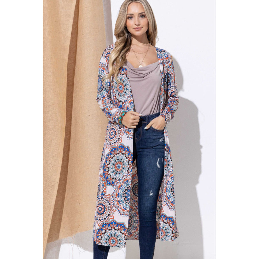 And The Why Printed Kimono Open Front Longline Cardigan Aztec / S Apparel and Accessories