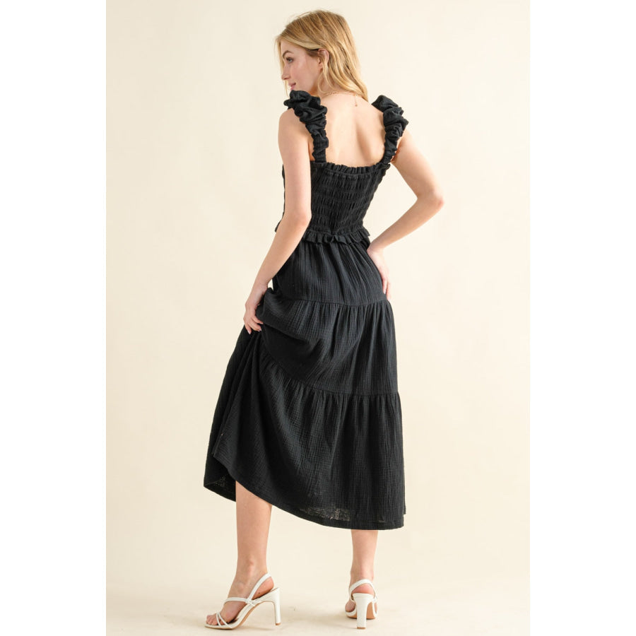 And The Why Smocked Ruffled Tiered Dress Black / S Apparel and Accessories