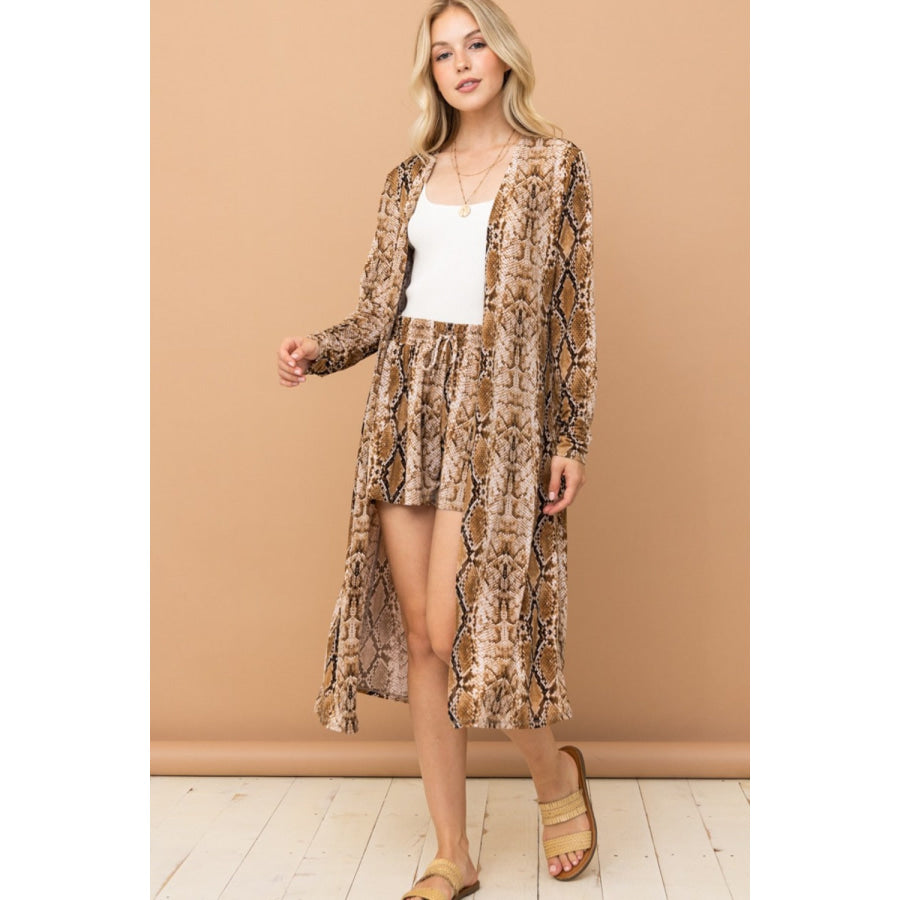 And The Why Snake Print Kimono Open Front Longline Cardigan Apparel and Accessories