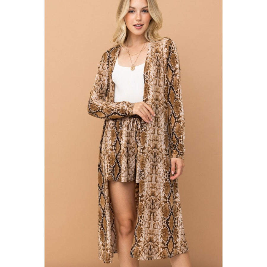 And The Why Snake Print Kimono Open Front Longline Cardigan Snake / S Apparel and Accessories