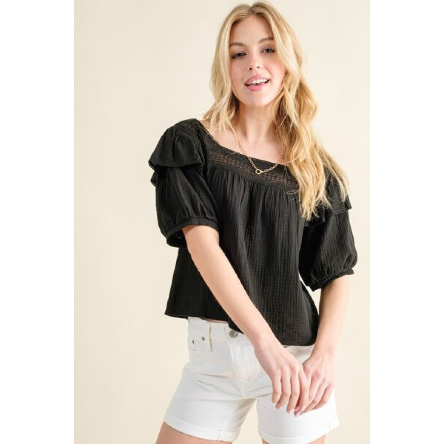 And The Why Square Neck Cotton Gauze Ruffled Blouse Apparel Accessories