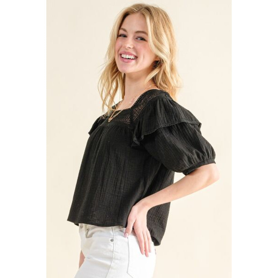And The Why Square Neck Cotton Gauze Ruffled Blouse Apparel Accessories
