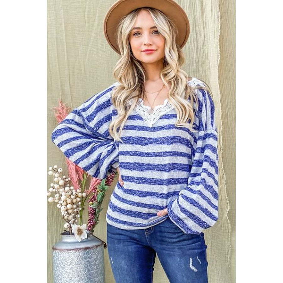 And The Why Striped Lace Detail V Neck Top Apparel Accessories