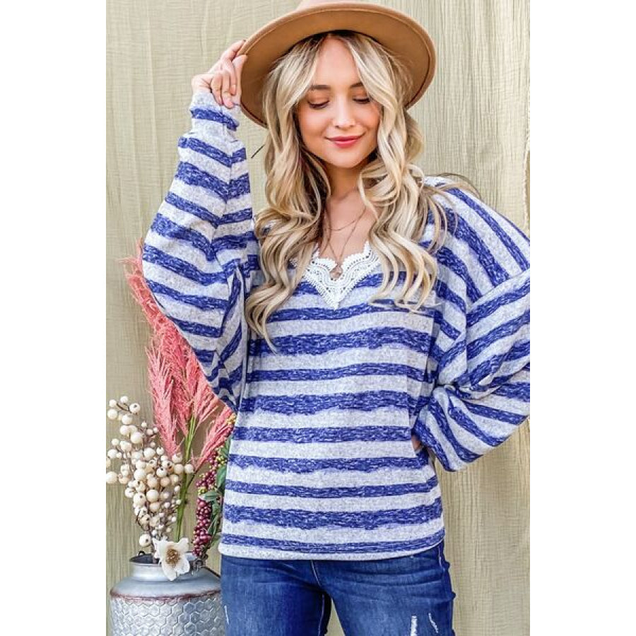 And The Why Striped Lace Detail V Neck Top Apparel Accessories
